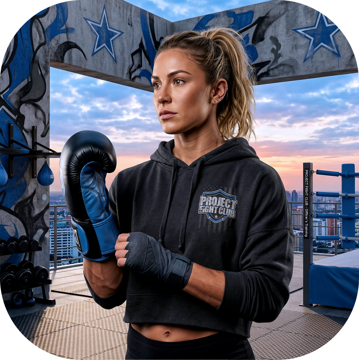 BLACK CROPPED HOODIE - SUPPORT POLICE