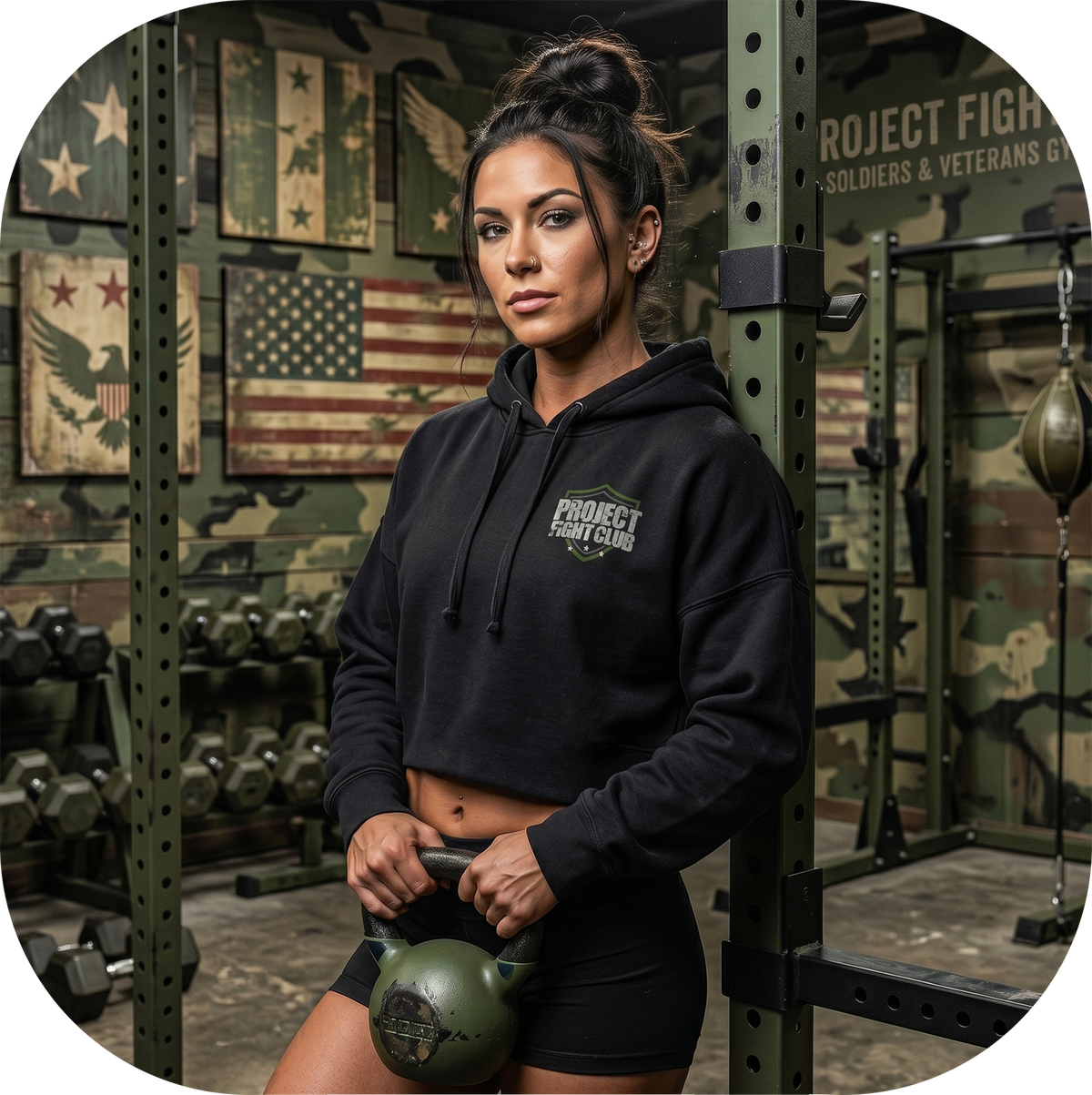 WOMENS BLACK CROP HOODIE 2 - HONOR SOLDIERS & VETERANS