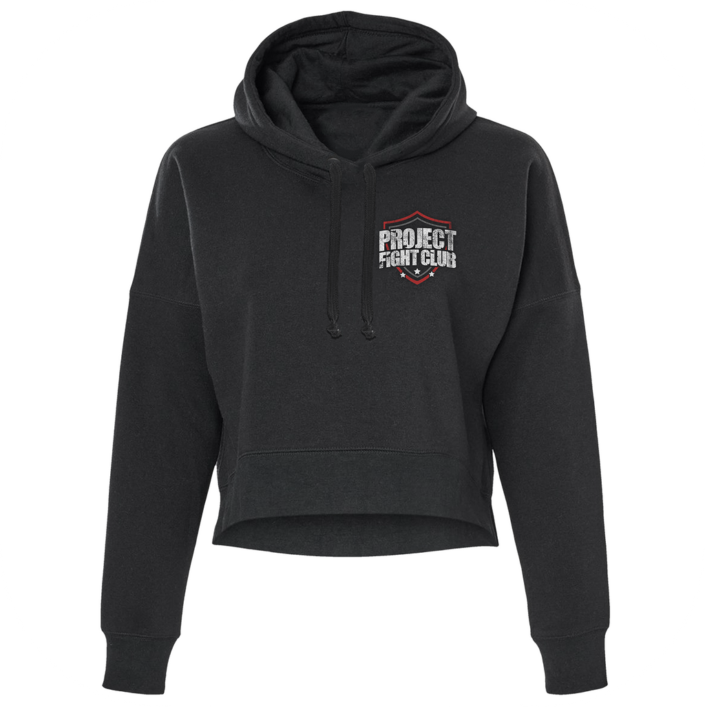 WOMENS BLACK CROPPED HOODIE 2 - HONOR FIREFIGHTERS & EMTs