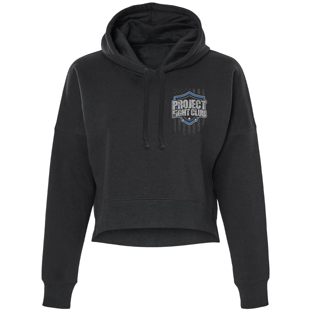 BLACK CROPPED HOODIE - SUPPORT POLICE