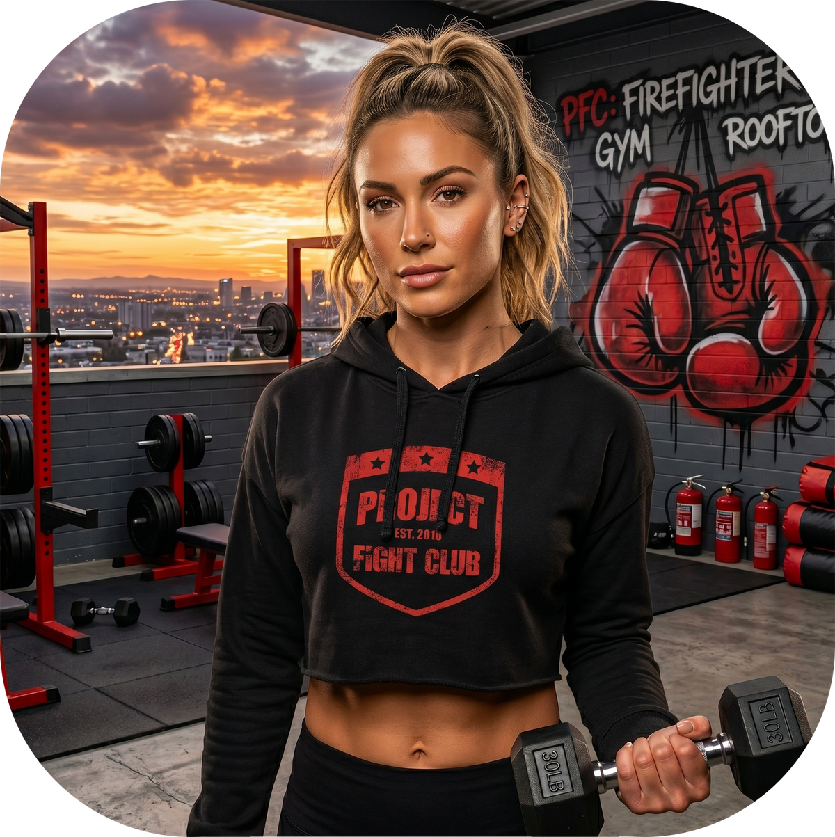 WOMENS BLACK CROPPED HOODIE 3 - HONOR FIREFIGHTERS & EMTs