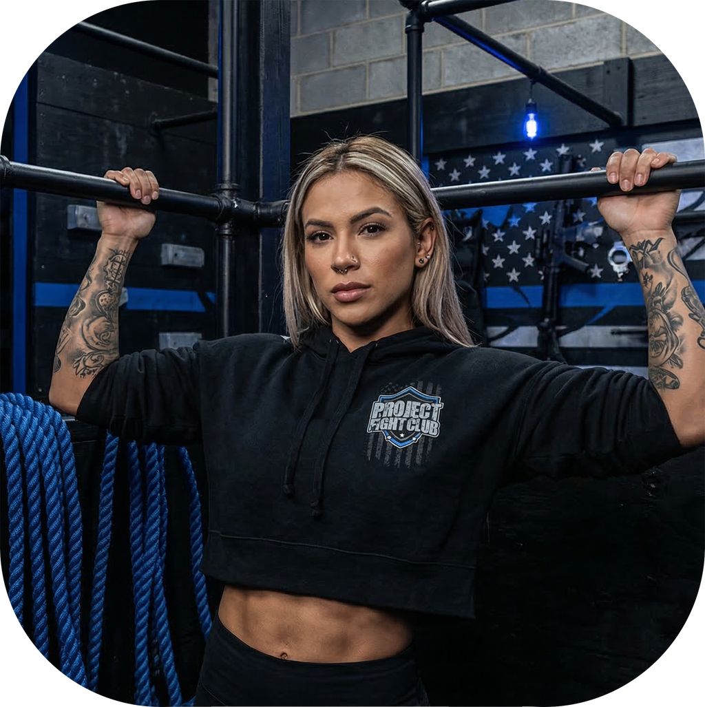 BLACK CROPPED HOODIE - SUPPORT POLICE