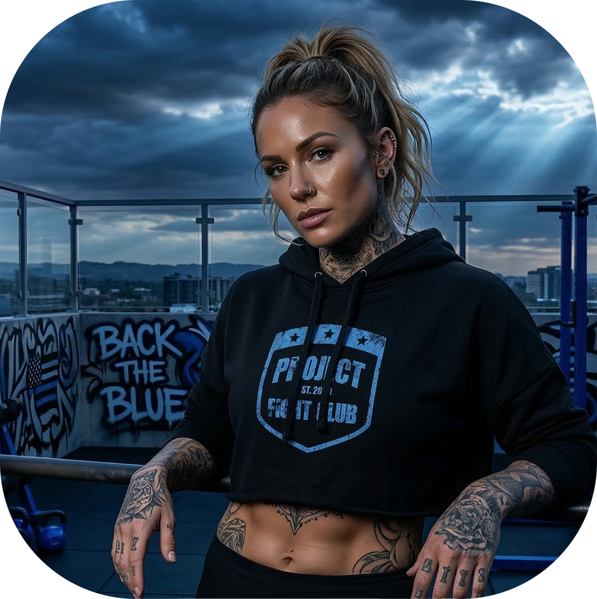 BLACK CROPPED HOODIE 3 - SUPPORT POLICE