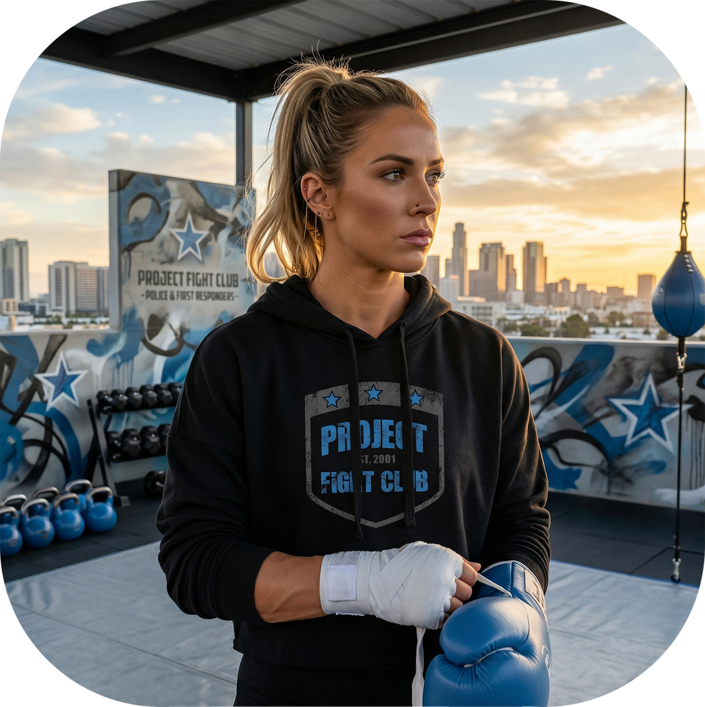 BLACK CROPPED HOODIE - SUPPORT POLICE