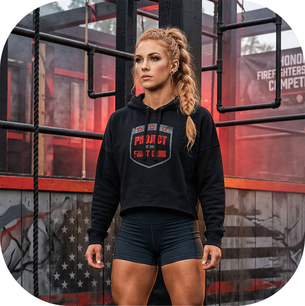 WOMENS BLACK CROPPED HOODIE - HONOR FIREFIGHTERS & EMTs