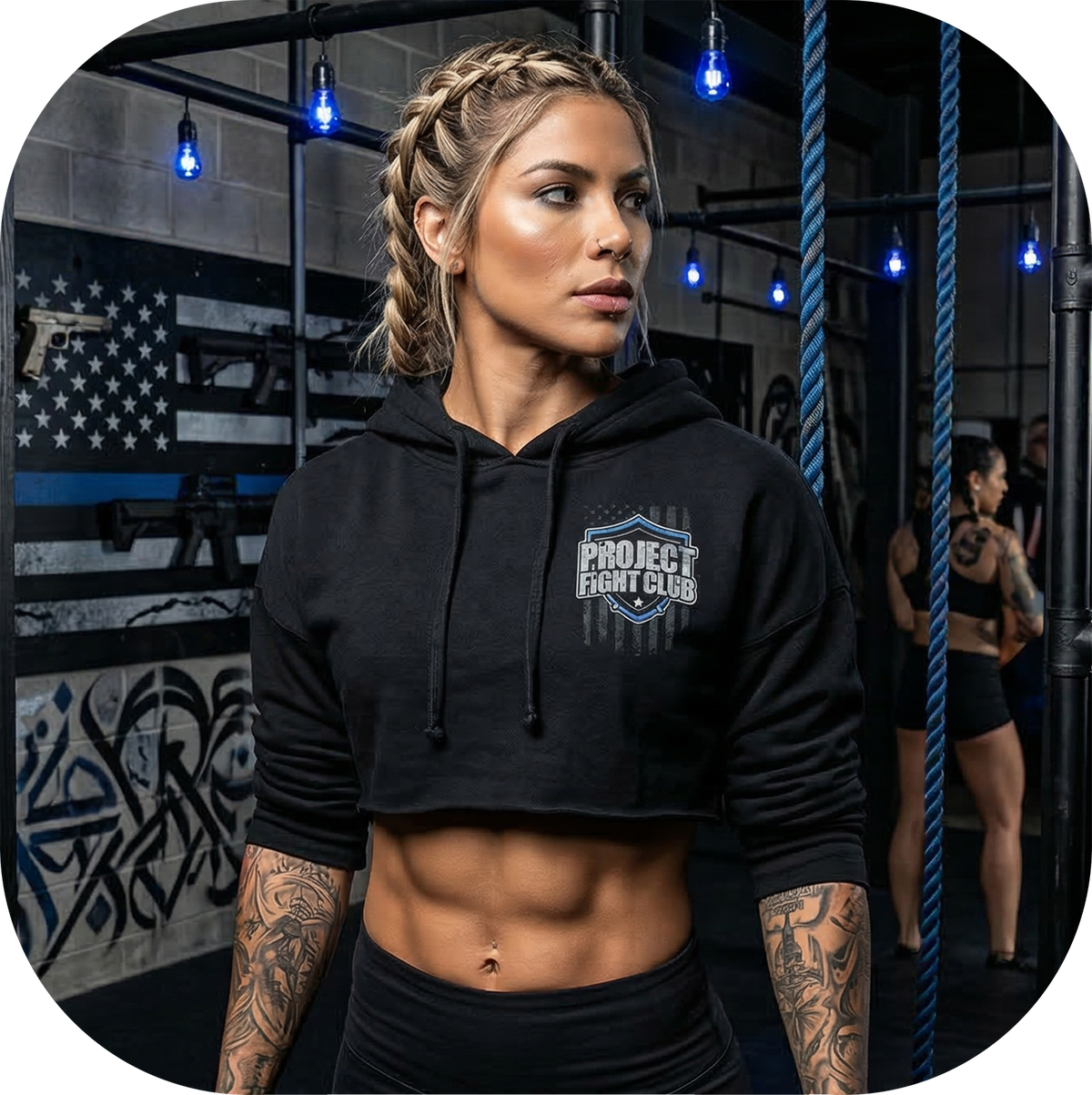 BLACK CROPPED HOODIE - SUPPORT POLICE