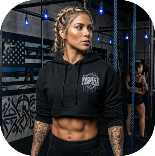 BLACK CROPPED HOODIE - SUPPORT POLICE