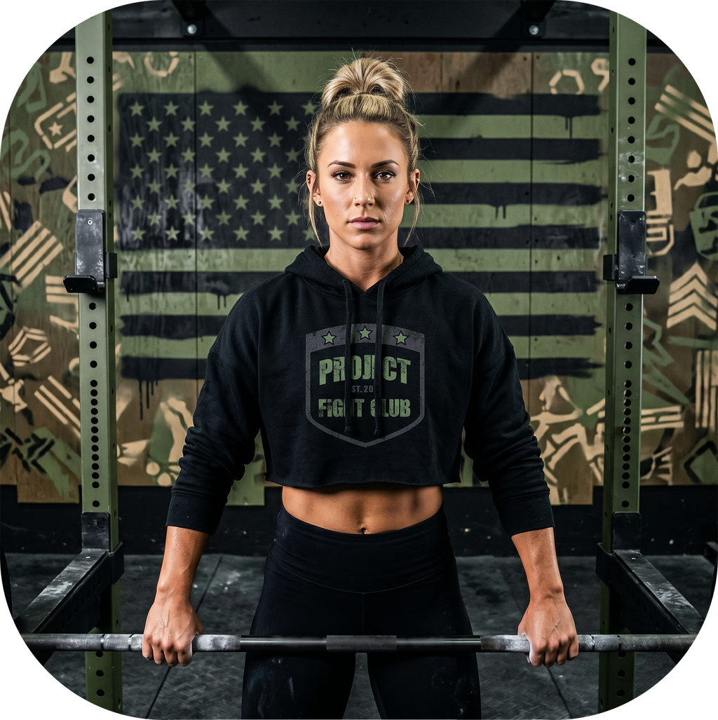WOMENS BLACK CROP HOODIE - HONOR SOLDIERS & VETERANS