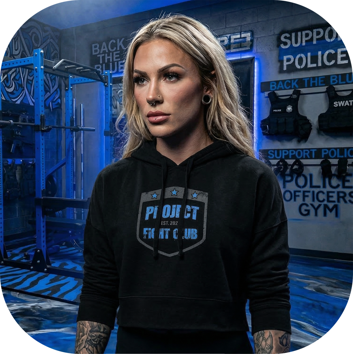 BLACK CROPPED HOODIE - SUPPORT POLICE