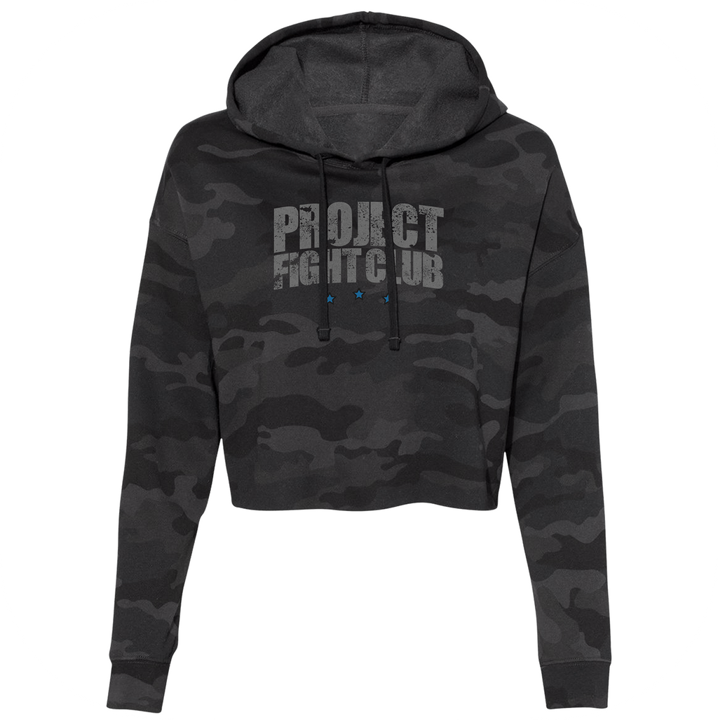 WOMENS BLACK CAMO CROPPED HOODIE - SUPPORT POLICE