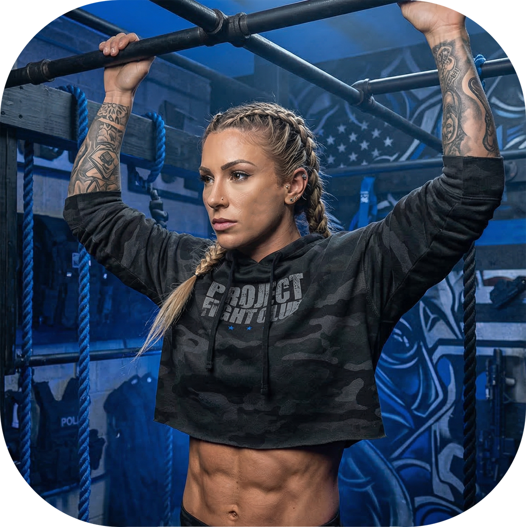 WOMENS BLACK CAMO CROPPED HOODIE - SUPPORT POLICE