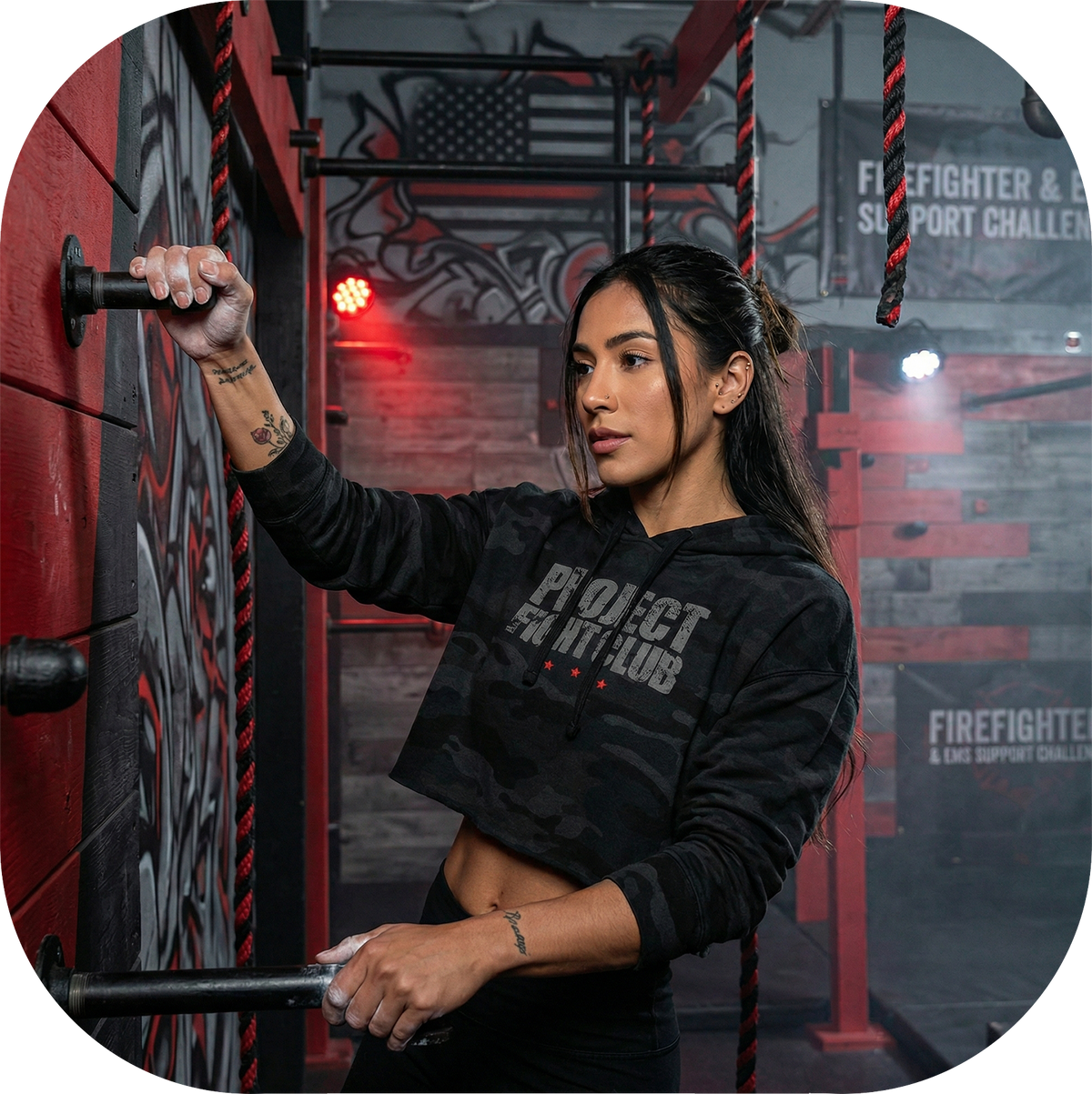 BLACK CAMO CROPPED HOODIE - HONOR FIREFIGHTERS & EMTs