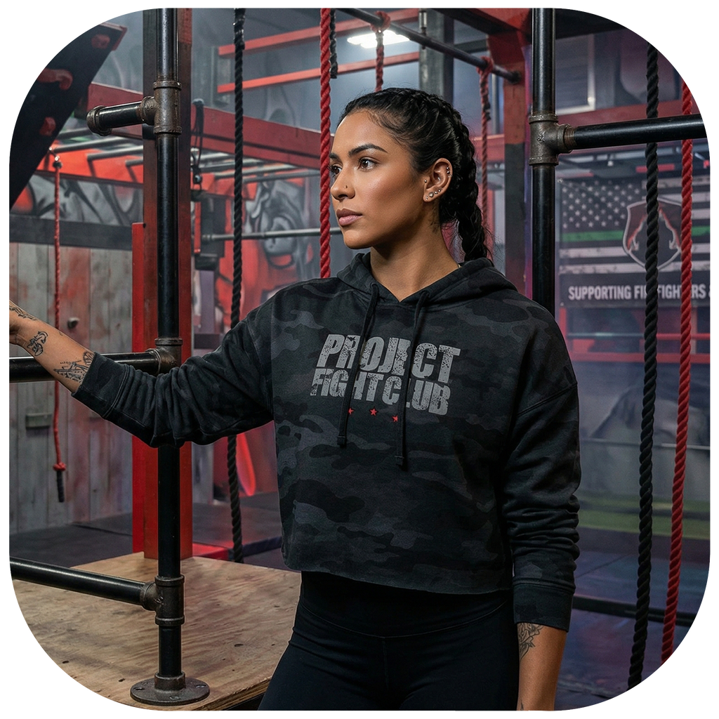 BLACK CAMO CROPPED HOODIE - HONOR FIREFIGHTERS & EMTs