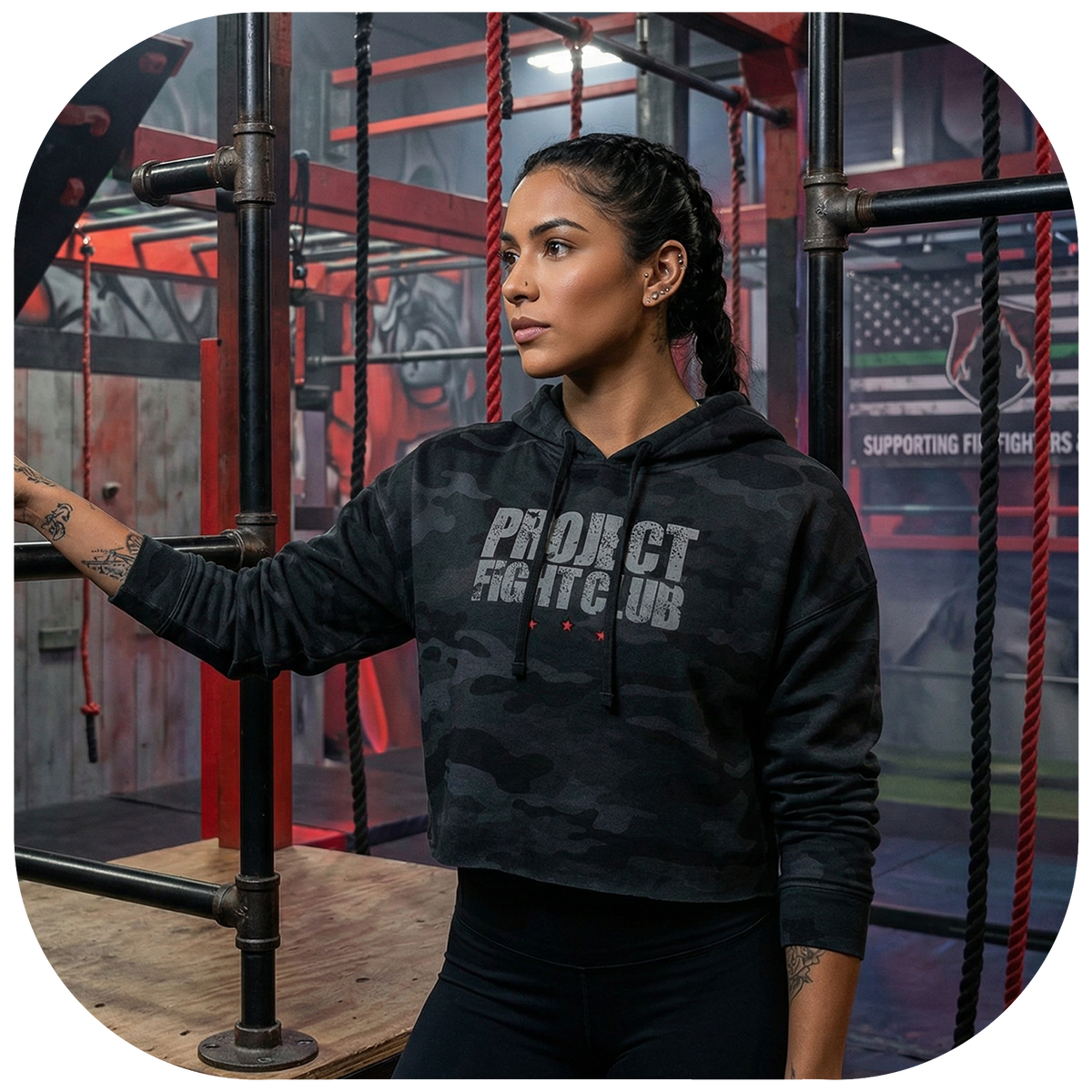 BLACK CAMO CROPPED HOODIE - HONOR FIREFIGHTERS & EMTs