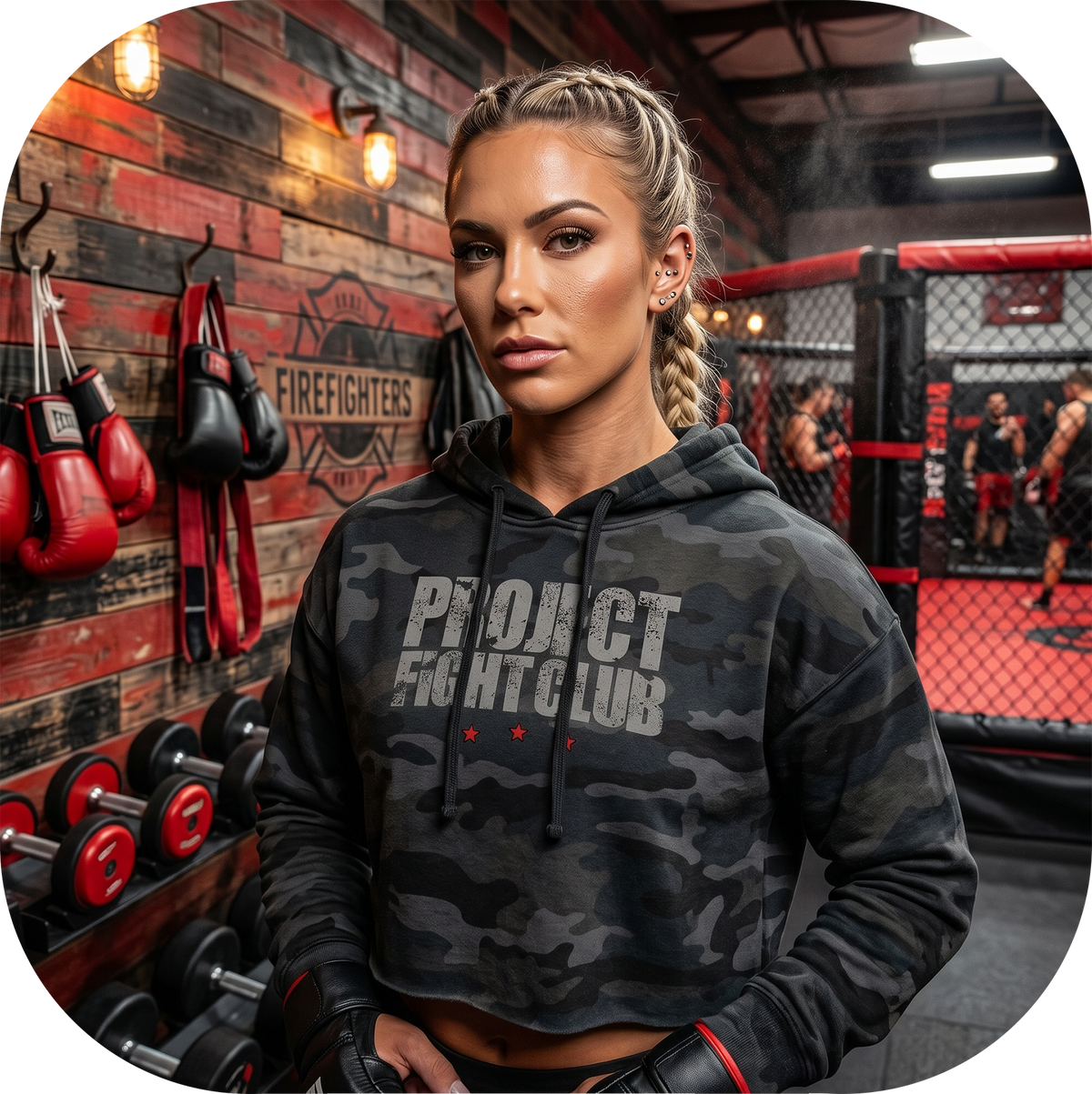 BLACK CAMO CROPPED HOODIE - HONOR FIREFIGHTERS & EMTs