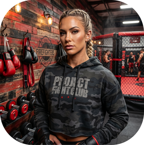 BLACK CAMO CROPPED HOODIE - HONOR FIREFIGHTERS & EMTs