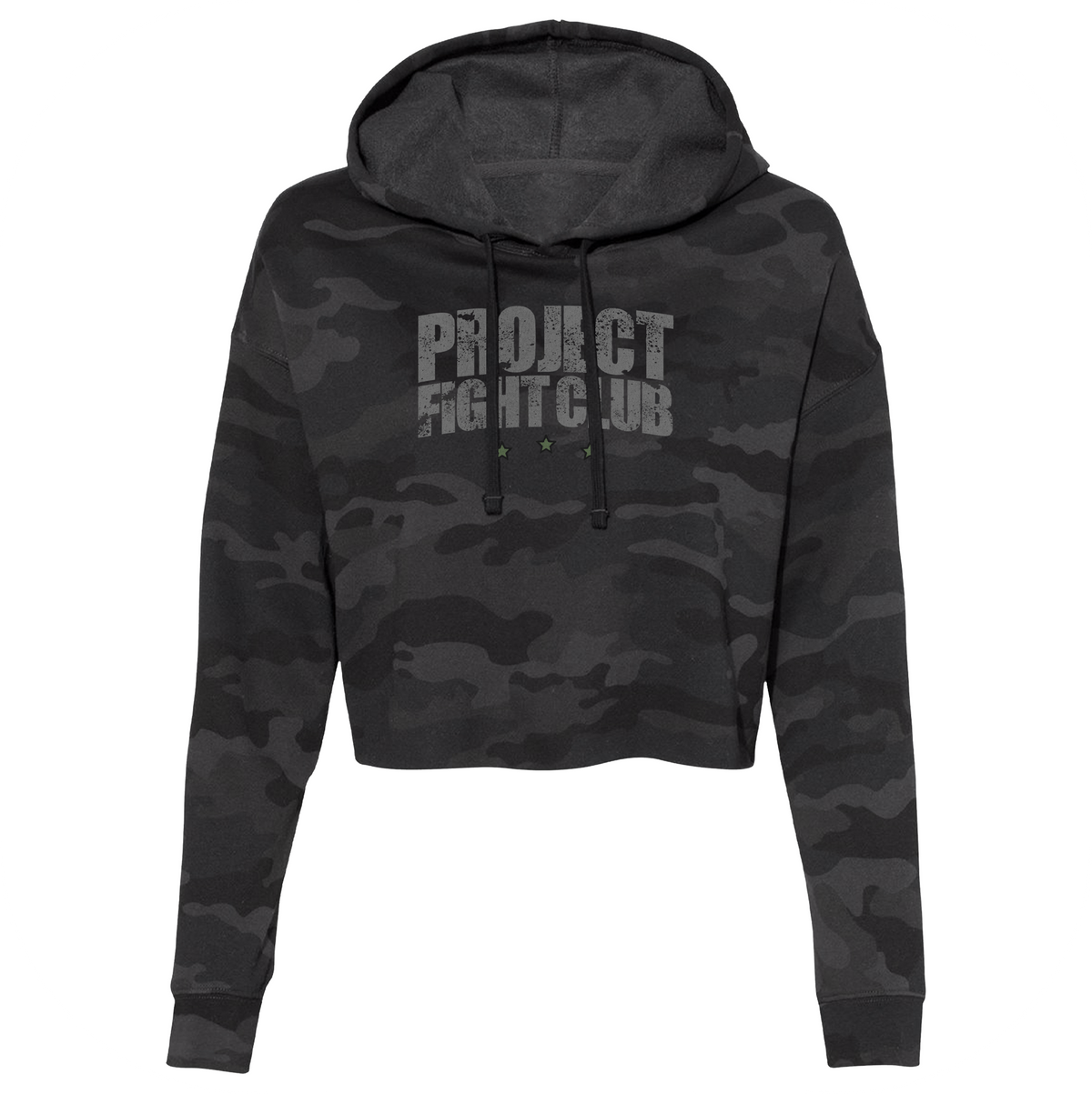 WOMENS BLACK CAMO CROP HOODIE - HONOR SOLDIERS & VETERANS