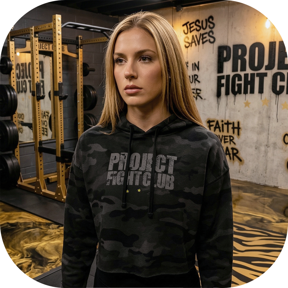 BLACK CAMO CROPPED HOODIE - SPREAD CHRISTIANITY