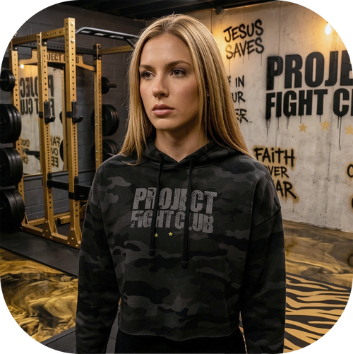 BLACK CAMO CROPPED HOODIE - SPREAD CHRISTIANITY