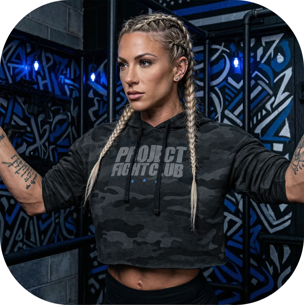 WOMENS BLACK CAMO CROPPED HOODIE - SUPPORT POLICE