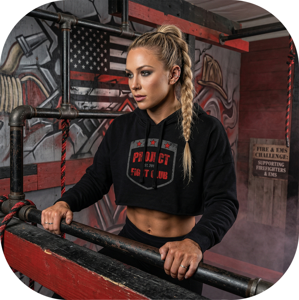 WOMENS BLACK CROPPED HOODIE - HONOR FIREFIGHTERS & EMTs