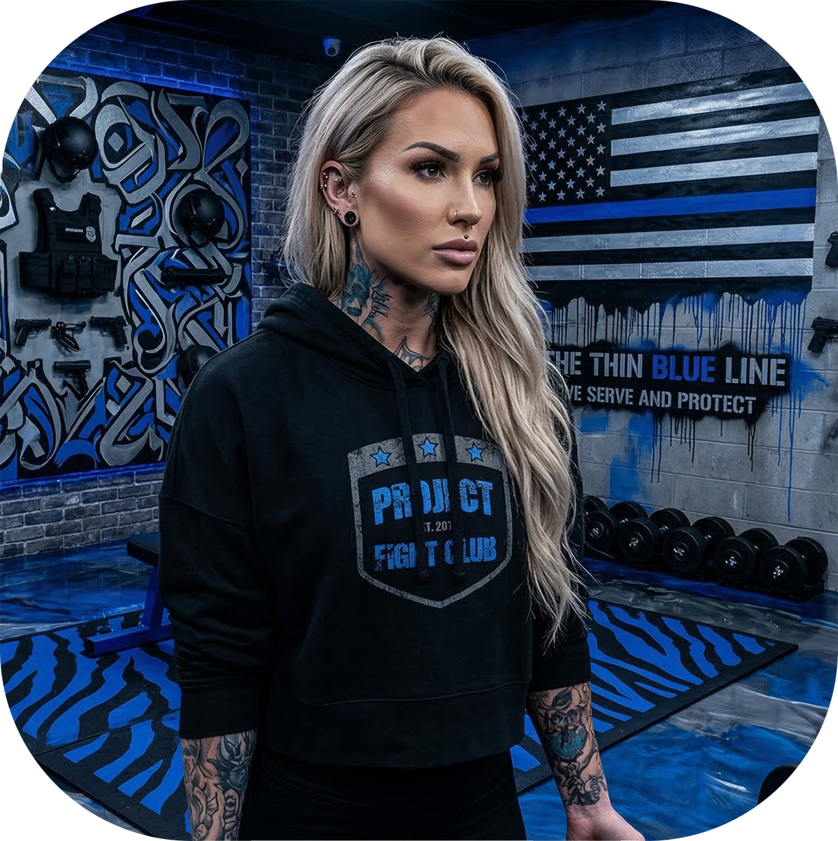 BLACK CROPPED HOODIE - SUPPORT POLICE