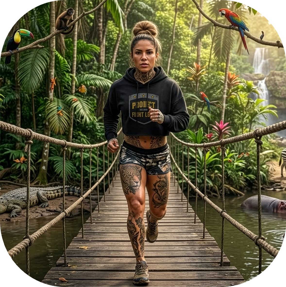 WOMENS BLACK CROPPED HOODIE - PROTECT ANIMALS & WILDLIFE