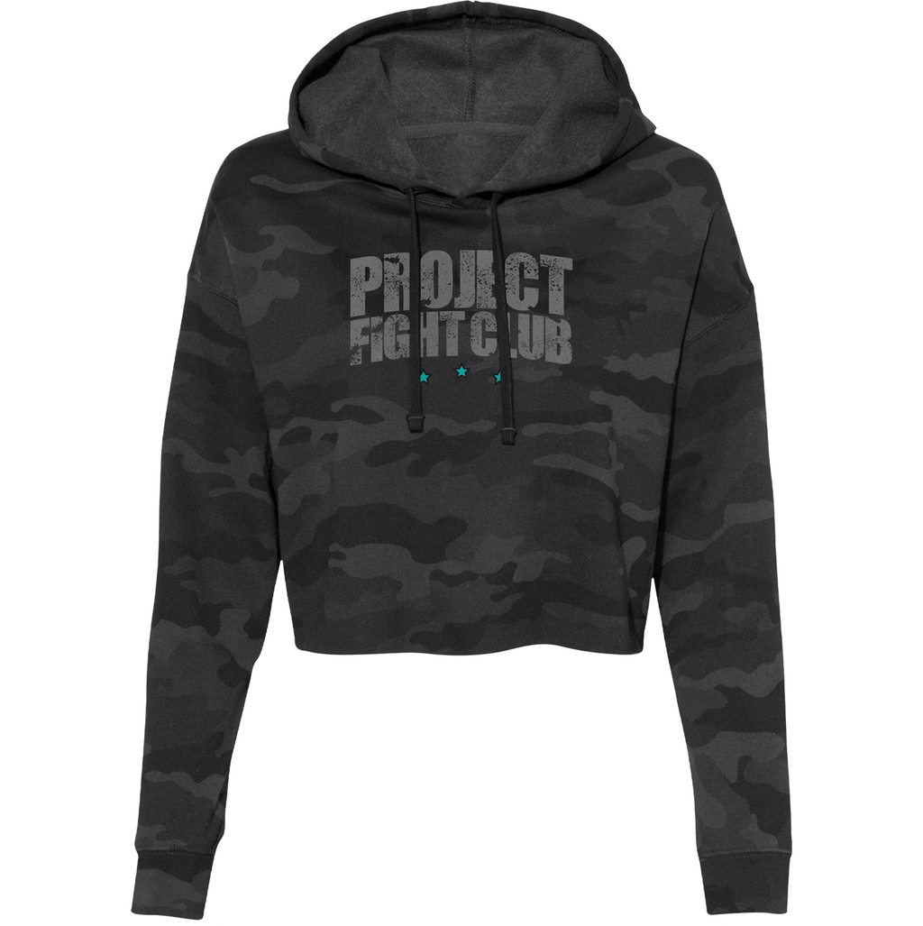WOMENS BLACK CAMO CROPPED HOODIE - FIGHT ADDICTION