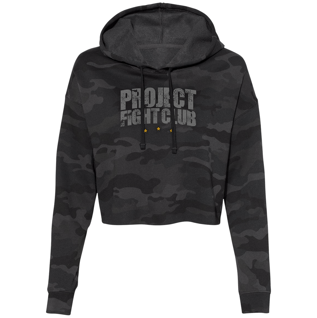 WOMENS BLACK CAMO CROPPED HOODIE - PROTECT ANIMALS & WILDLIFE