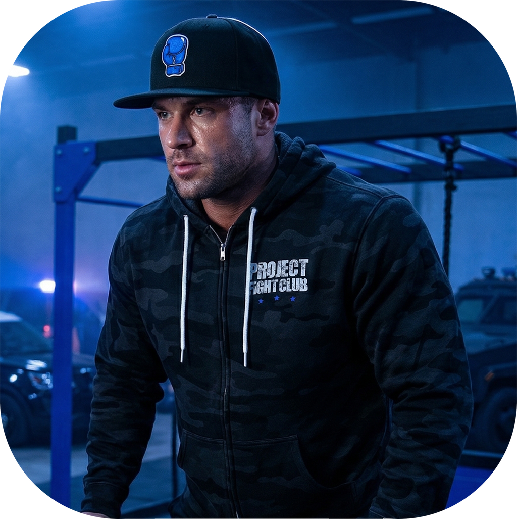 BLACK CAMO LIGHTWEIGHT ZIP HOODIE - SUPPORT POLICE