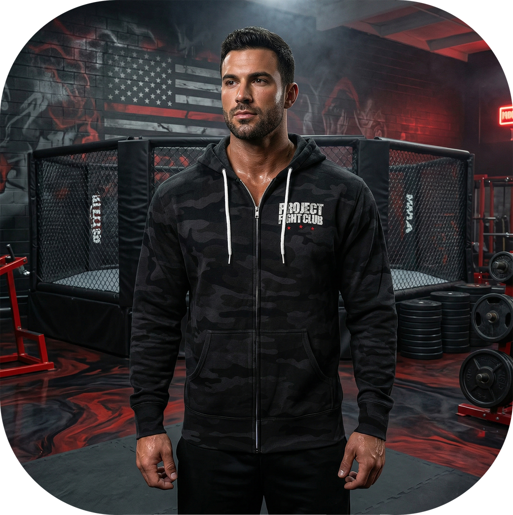 BLACK CAMO LIGHTWEIGHT ZIP HOODIE - HONOR FIREFIGHTERS & EMTs