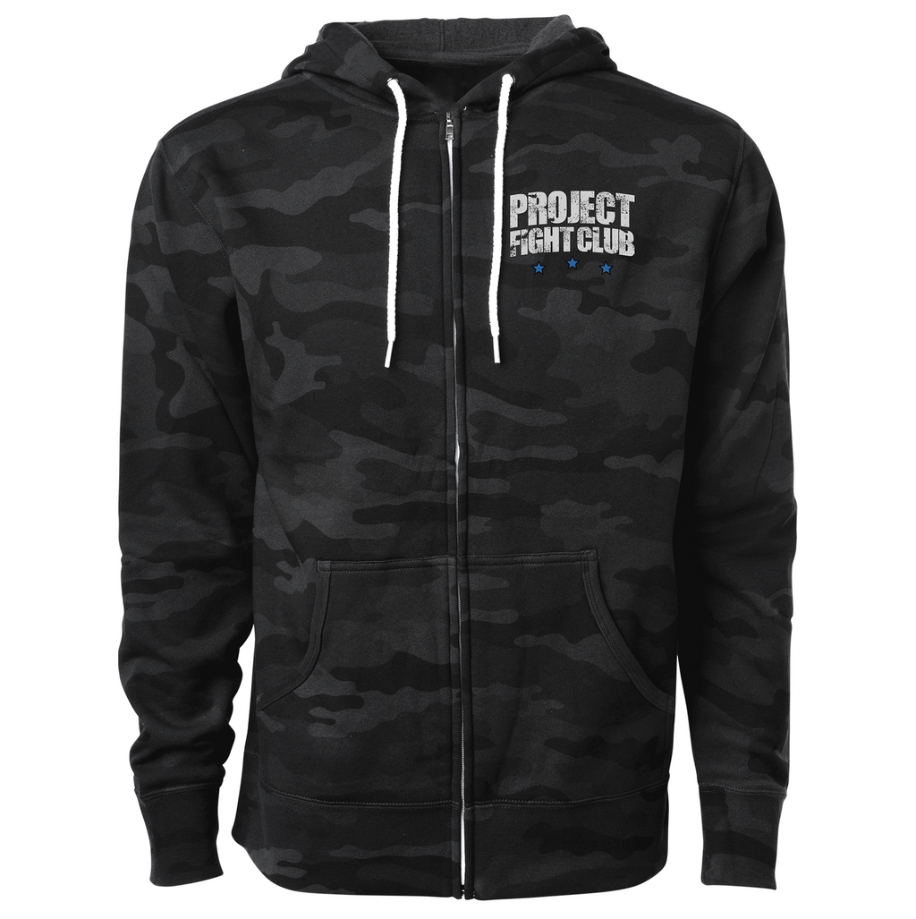 BLACK CAMO LIGHTWEIGHT ZIP HOODIE - SUPPORT POLICE