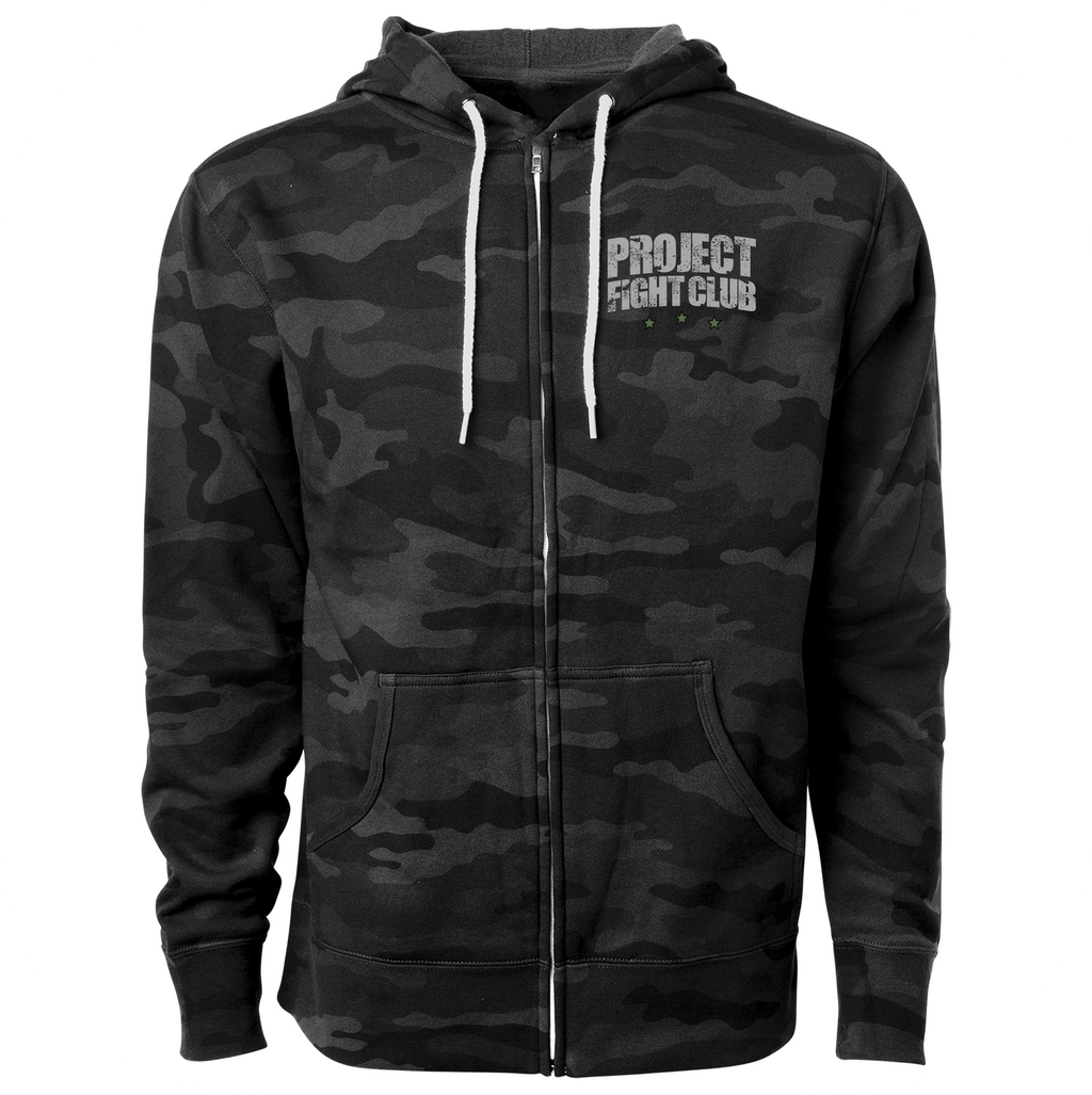 BLACK CAMO LIGHTWEIGHT ZIP HOODIE - HONOR SOLDIERS & VETERANS