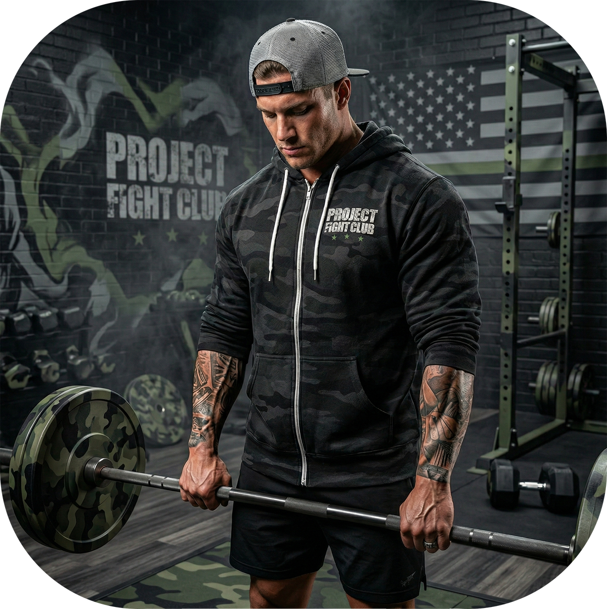 BLACK CAMO LIGHTWEIGHT ZIP HOODIE - HONOR SOLDIERS & VETERANS