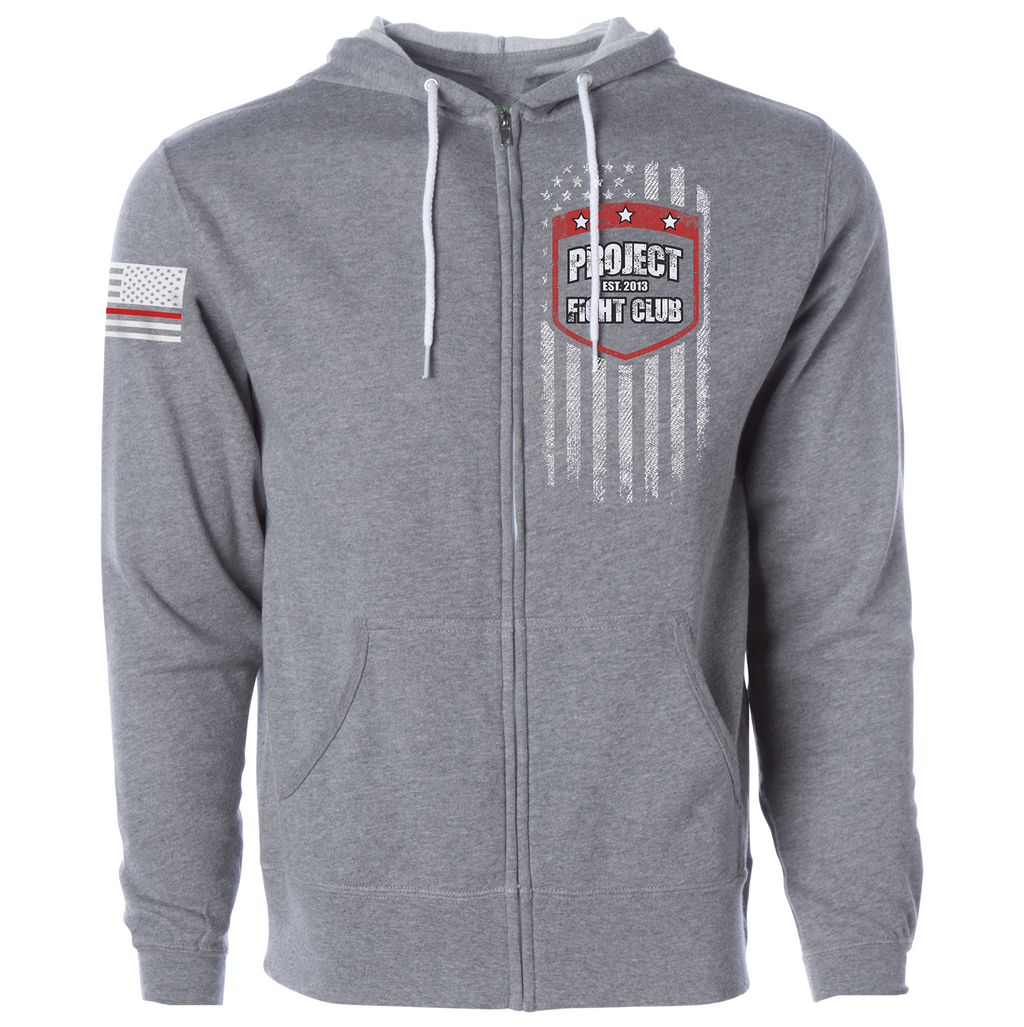 GREY LIGHTWEIGHT ZIP HOODIE - HONOR FIREFIGHTERS & EMTs