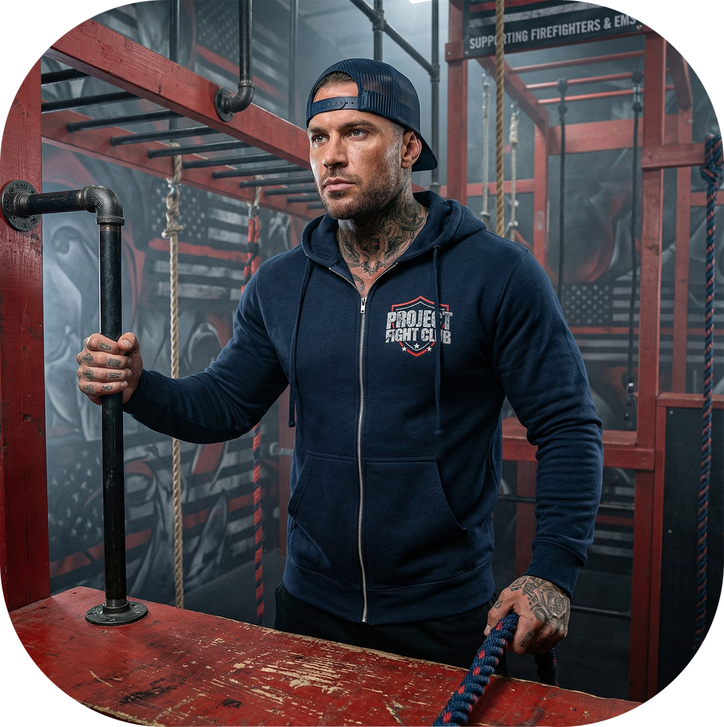 NAVY LIGHTWEIGHT ZIP HOODIE - HONOR FIREFIGHTERS & EMTs
