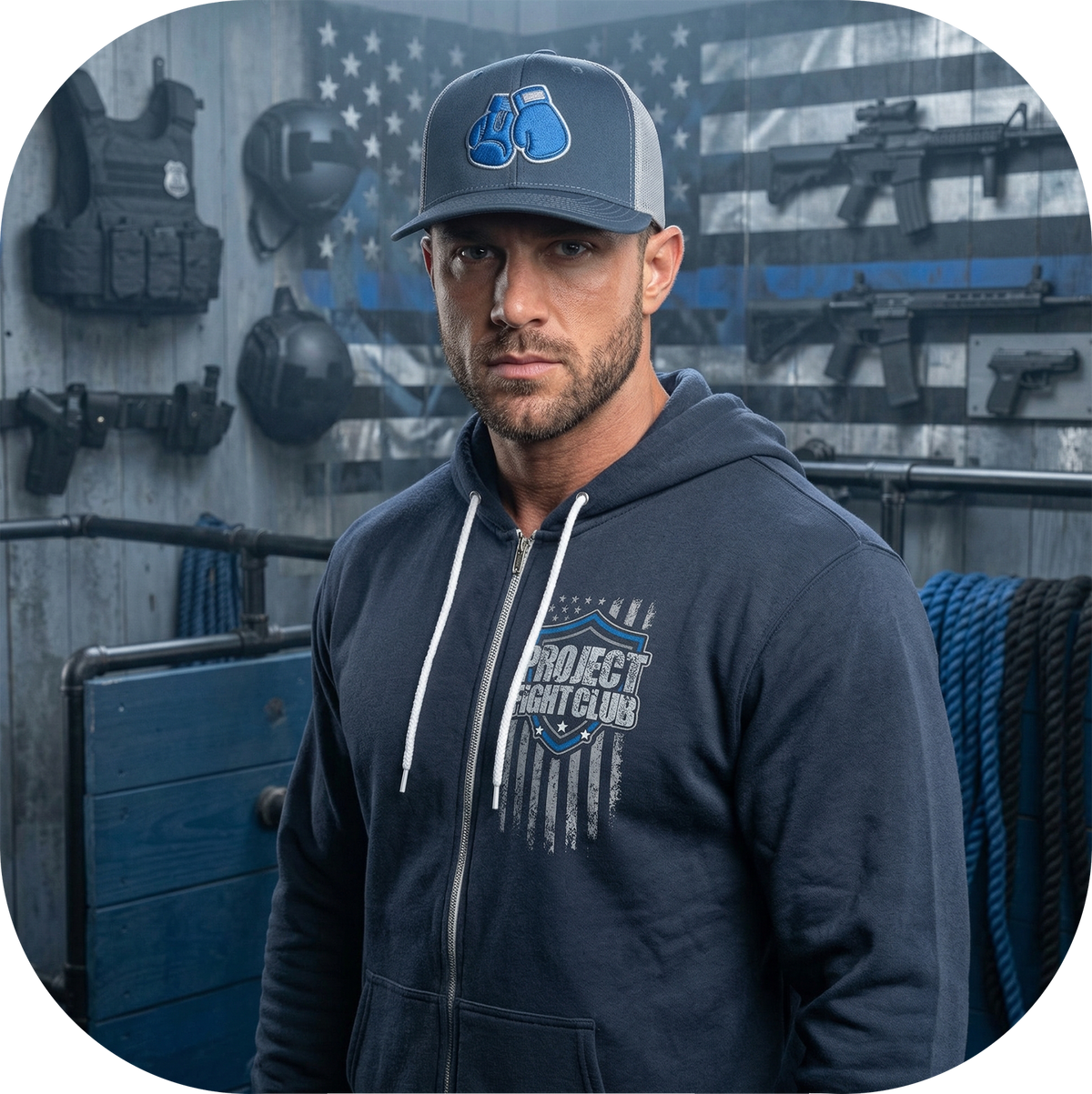 SLATE BLUE LIGHTWEIGHT ZIP HOODIE - SUPPORT POLICE