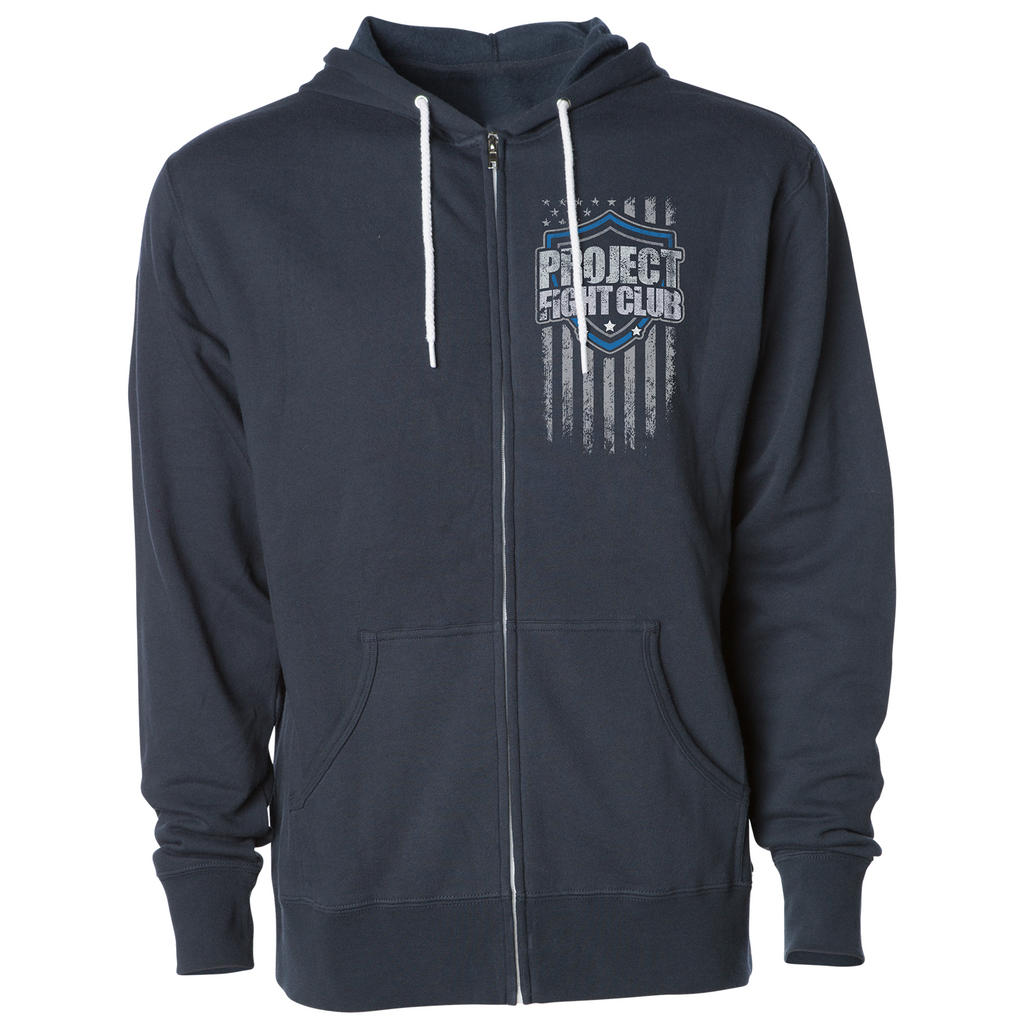 SLATE BLUE LIGHTWEIGHT ZIP HOODIE - SUPPORT POLICE