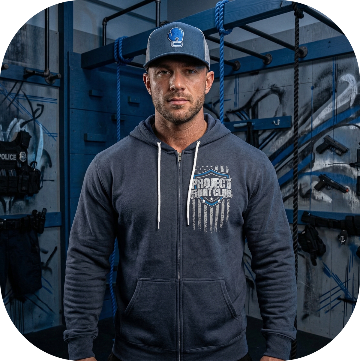 SLATE BLUE LIGHTWEIGHT ZIP HOODIE - SUPPORT POLICE