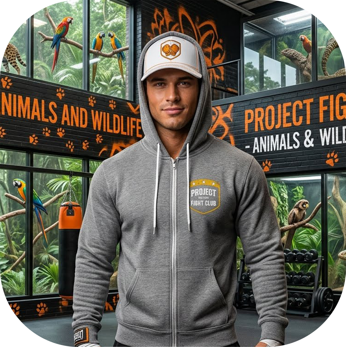 GREY LIGHTWEIGHT ZIP HOODIE - PROTECT ANIMALS & WILDLIFE