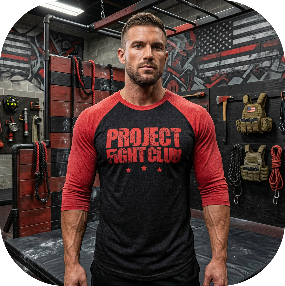 BLACK & RED BASEBALL TEE - HONOR FIREFIGHTERS & EMTs