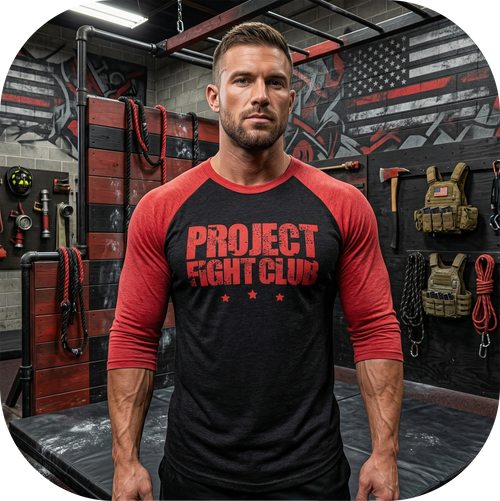 BLACK & RED BASEBALL TEE - HONOR FIREFIGHTERS & EMTs