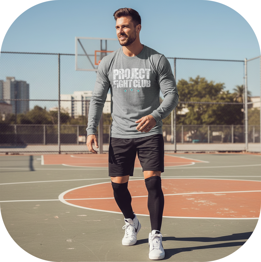 MENS GREY LONG SLEEVE TEE #2 - FIGHT ADDICTION