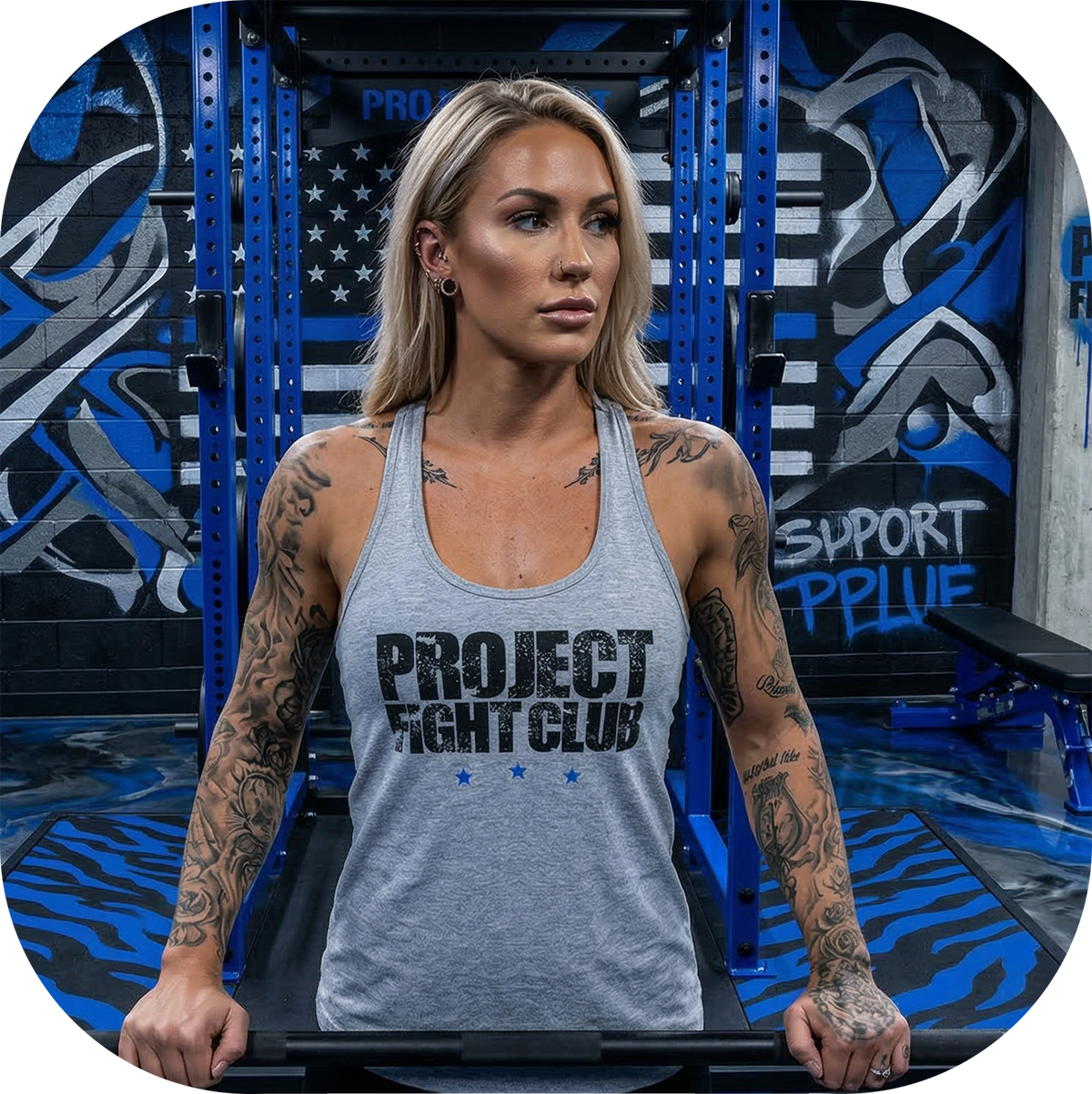 WOMENS GREY RACERBACK TANK #2 - SUPPORT POLICE