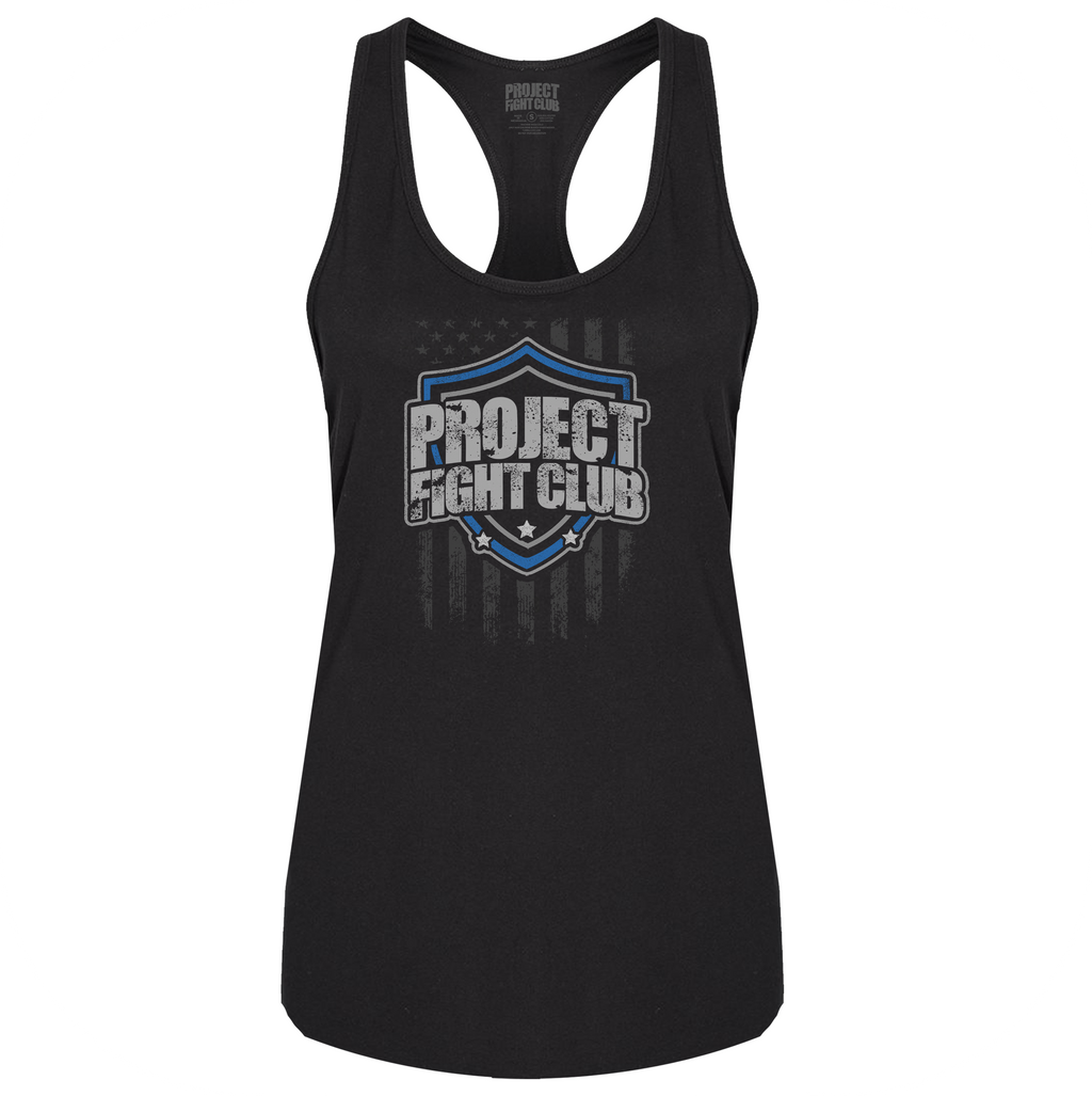 WOMENS BLACK RACERBACK TANK #2 - SUPPORT POLICE
