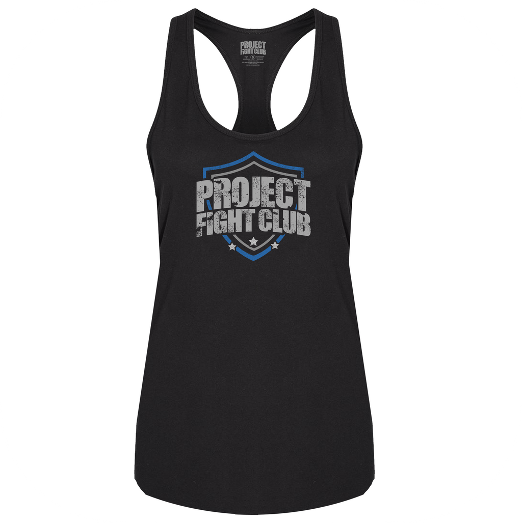 WOMENS BLACK RACERBACK TANK - SUPPORT POLICE