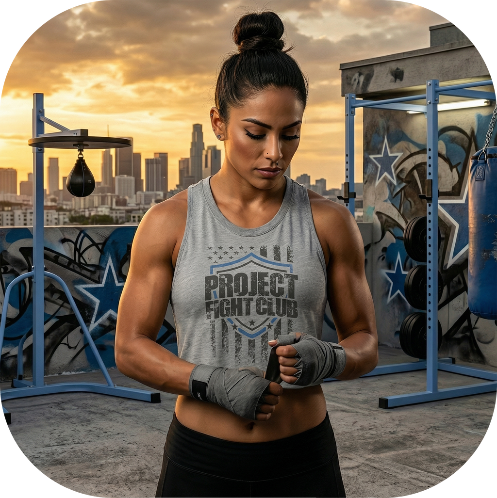 WOMENS GREY RACERBACK CROPPED TANK - SUPPORT POLICE