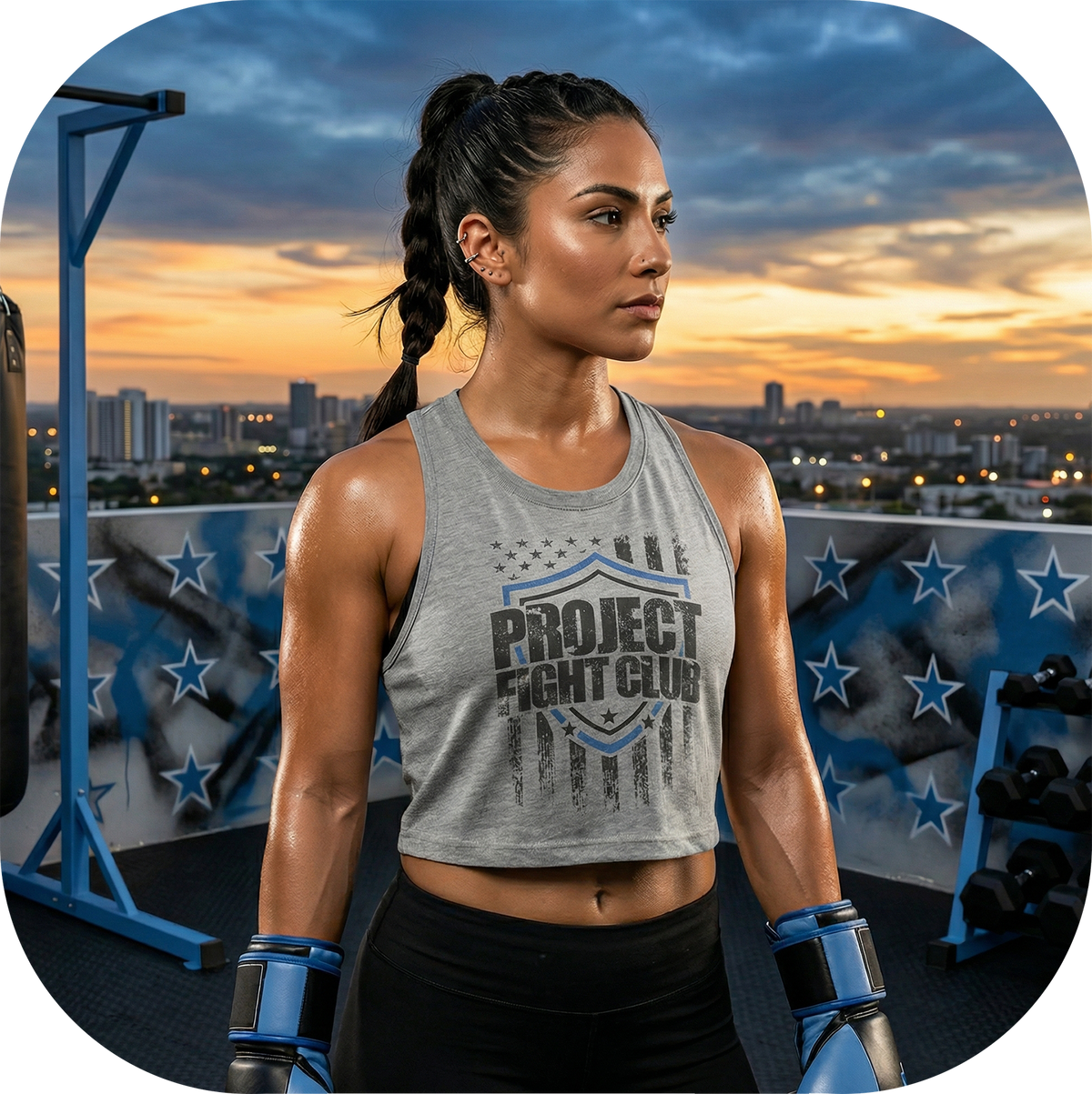 WOMENS GREY RACERBACK CROPPED TANK - SUPPORT POLICE