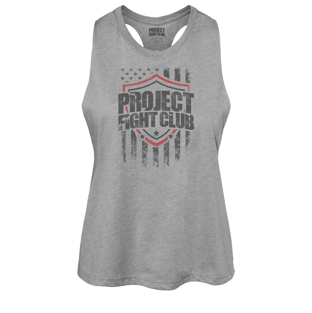 GREY CROPPED RACERBACK TANK - HONOR FIREFIGHTERS & EMTs