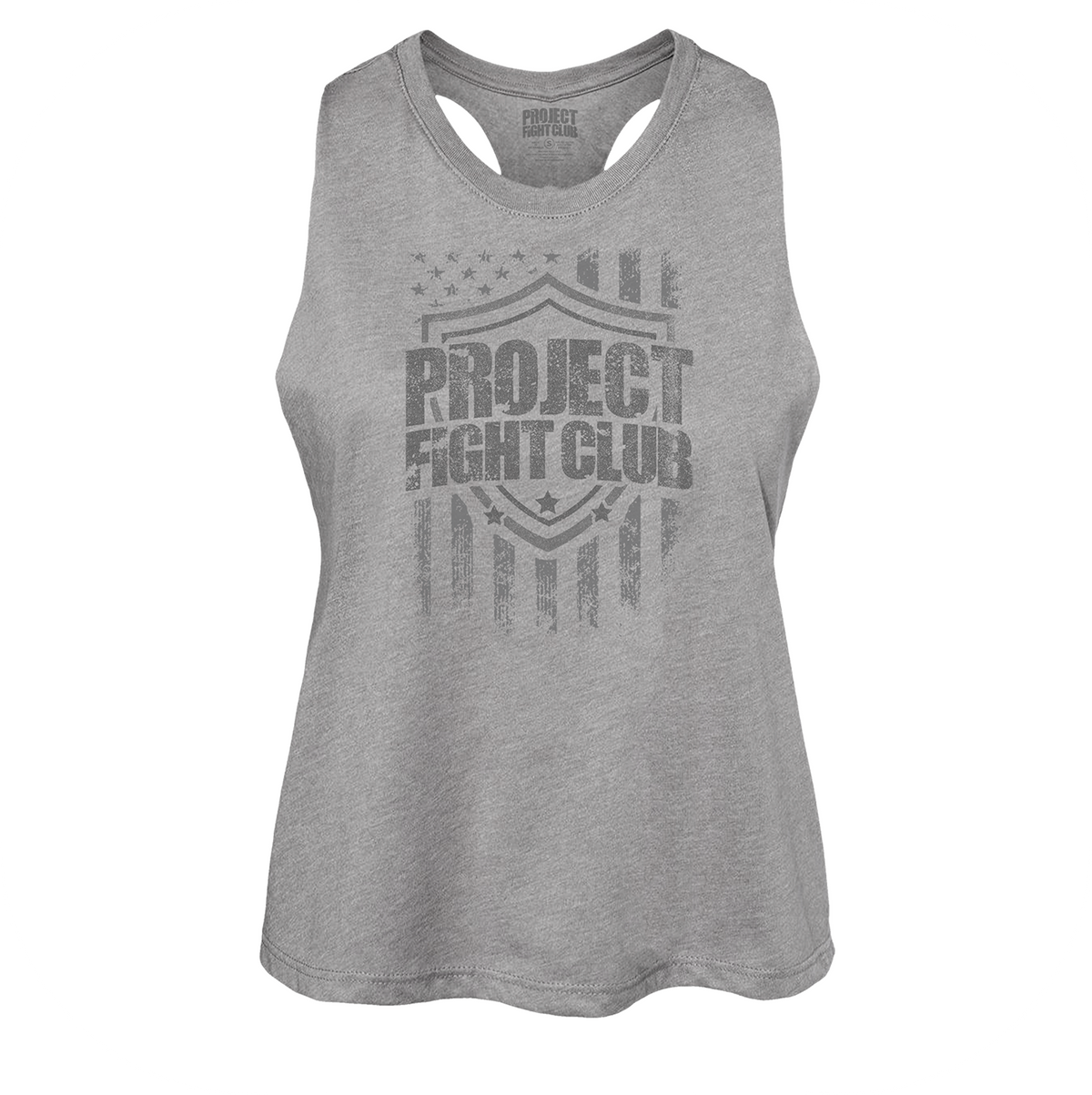 WOMENS GREY RACERBACK CROP TANK - HONOR SOLDIERS & VETERANS